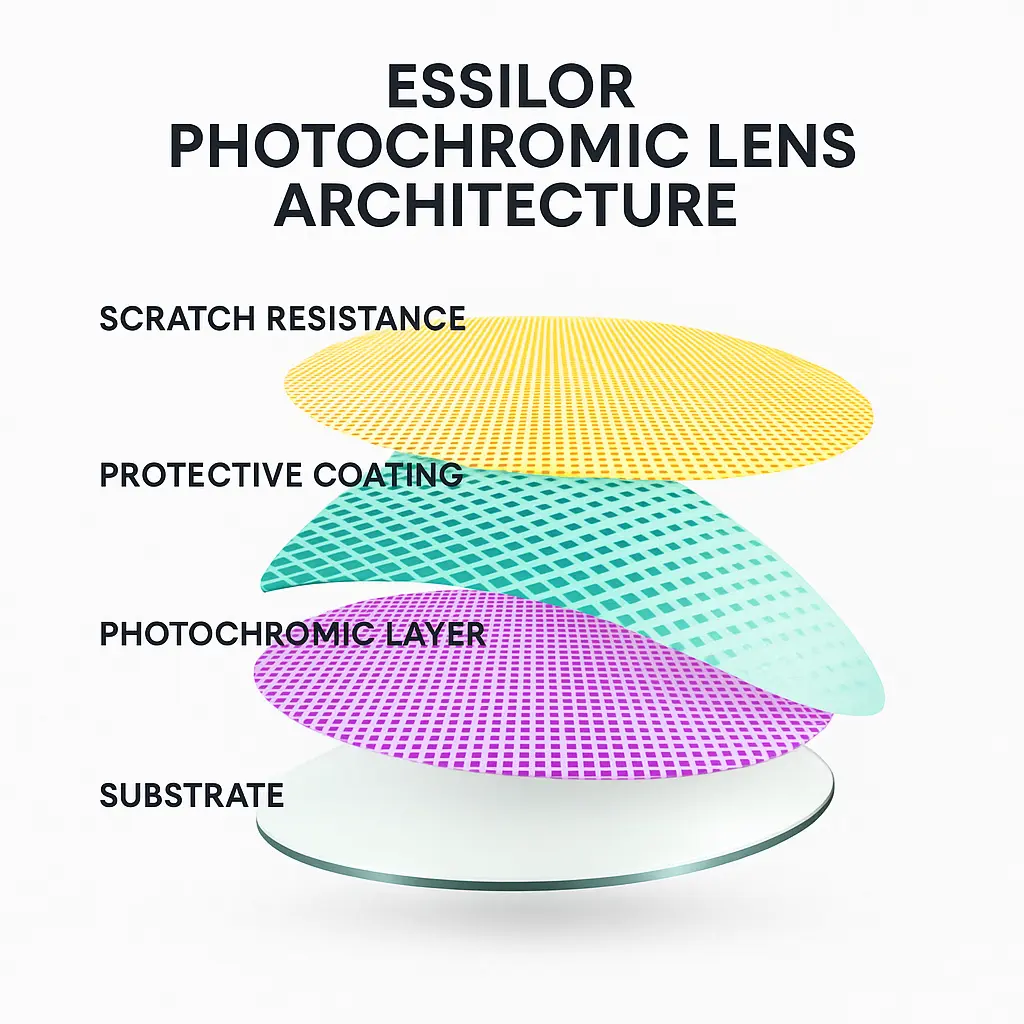 Cấu trúc phân tử quang cảm ứng của tròng kính Transitions Essilor
