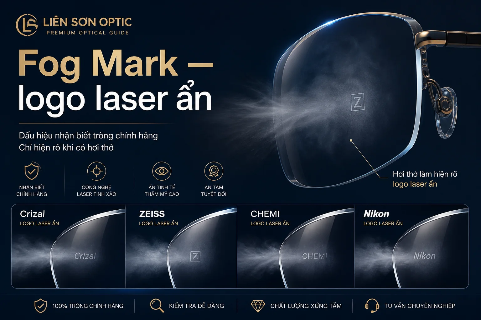 Fog Mark — logo laser ẩn trên tròng chính hãng