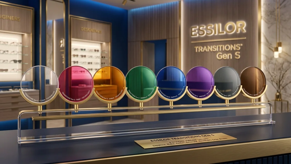Bảng 8 sắc màu thời thượng tròng kính đổi màu Essilor Transitions Gen S chính hãng