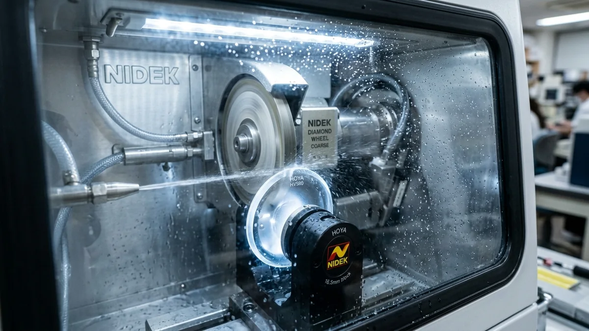 Máy mài kính tự động CNC Nidek mài chuẩn tâm đa tròng kính Hoya không sai lệch trục quang học