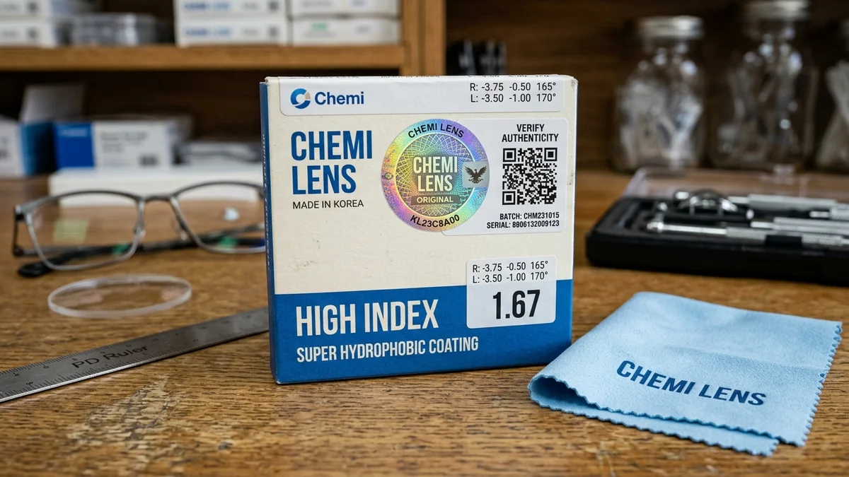 Nhận diện bao bì tròng kính Chemi chính hãng với mã vạch QR check nguồn gốc xuất xứ