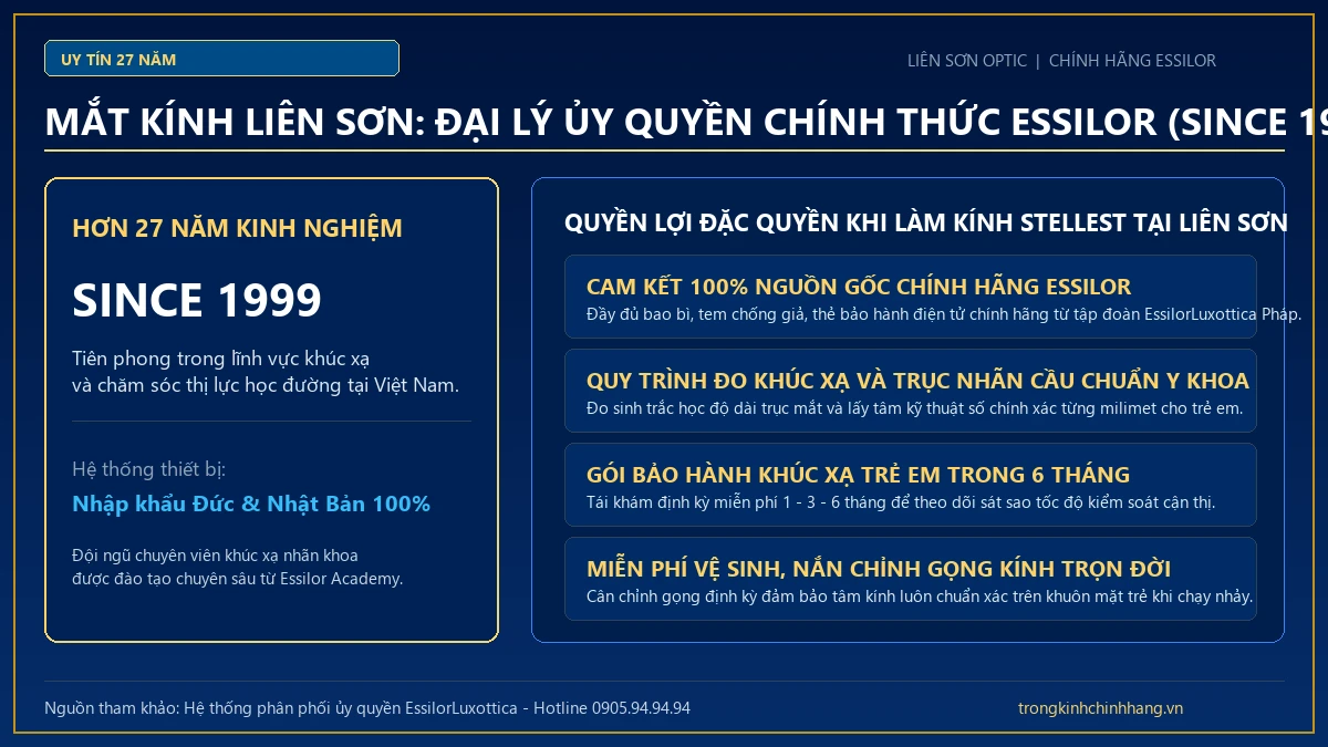 Chứng nhận đại lý ủy quyền chính hãng Essilor tại Liên Sơn Optic Nha Trang