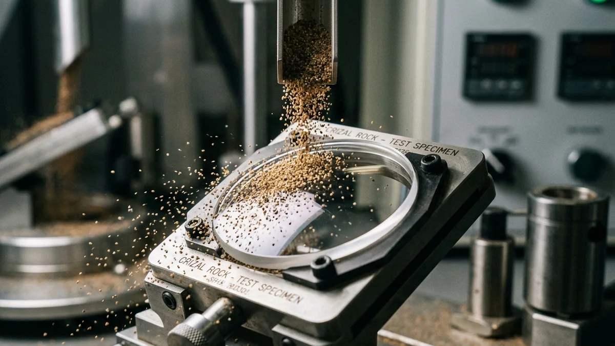 Thử nghiệm cọ xát cát rơi Sand-fall test chứng minh độ bền chống trầy gấp 3 lần của Crizal Rock