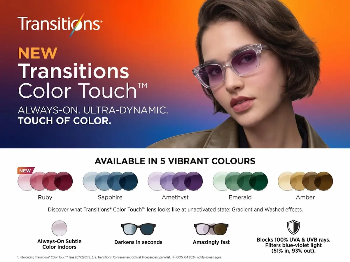 Tròng Kính Đổi Màu Essilor Transitions Color Touch 5 Màu