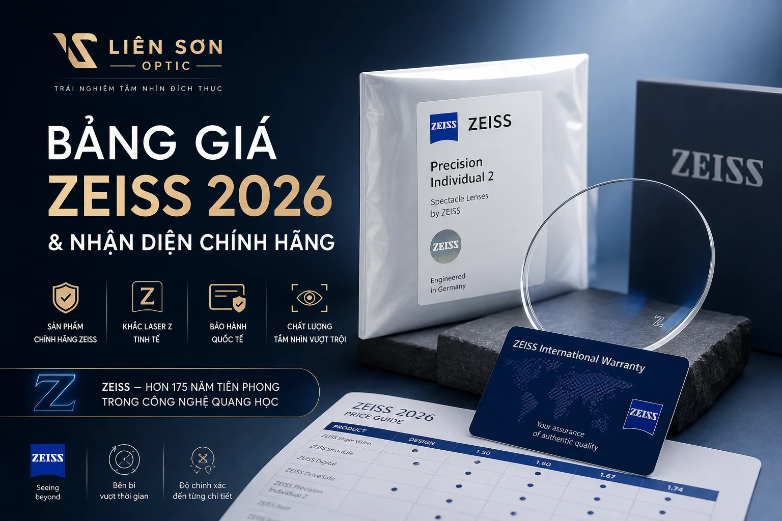 Bảng giá Zeiss 2026 và nhận diện chính hãng
